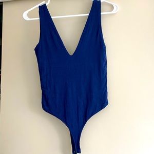 Blue deep v body suit